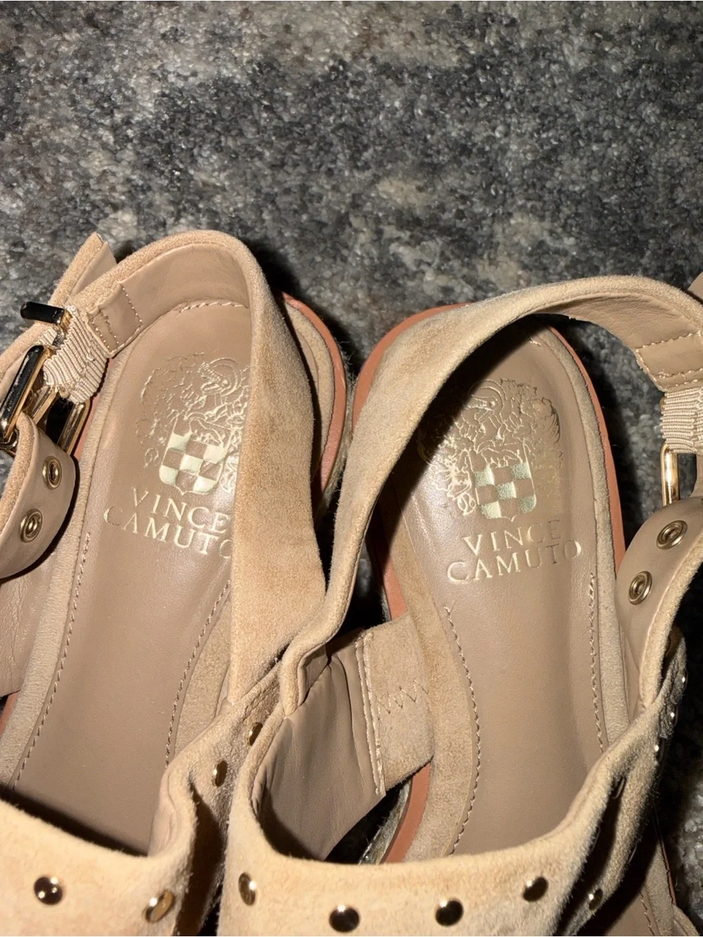 Vince Camuto Beige Studded Espadrille Platform Sandals